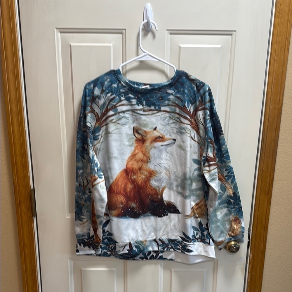 Women’s Fox Print Long Sleeve Shirt 1XL